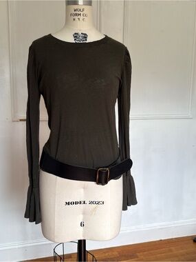 NATION BRAND LONG -Sleeve FLARE Olive Green Women'sCuffs 100 cotton